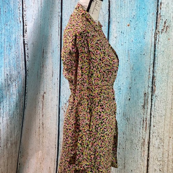 ZARA NWT Black Multi Floral Ditsy Button Up Dress - Picture 13 of 14